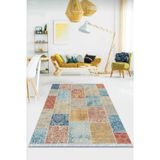 Çok Renkli Patchwork Dokuma Pamuk Taban Kaymaz Kilim Klm055