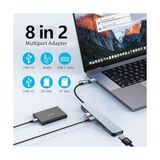Çoklayıcı Adaptör 8 In 2 USB Type-C To USB A, USB C, Sd/tf Kart Okuyucu – MacBook ve Laptop Uyumlu Çok Portlu USB Hub Çoğaltıcı - 1 GB - 00-Siyah - Beyaz - Option-1