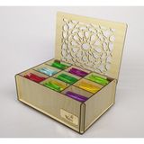 Cokleas Ahşap Akça Renk Çay Kutusu 9 Bölmeli Kapaklı Poşet Bitki Çayı Saklama Kabı Tea Box (Çaylar Dahil)
