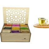 Cokleas Ahşap Akçaağaç Renk Çay Kutusu 9 Bölmeli Kapaklı Bitki Çayı Saklama Kabı (Çaylar Dahil) Tea Box