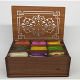Cokleas Ahşap Ceviz Renk Çay Kutusu 9 Bölmeli Kapaklı Bitki Çayı Saklama Kabı (Çaylar Dahil) Tea Box