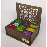 Cokleas Gediz Renk Ahşap Çay Kutusu 9 Bölmeli (Çaylar Dahil) Kapaklı Bitki Çay Saklama Kabı Tea Box - Bitki Çayı