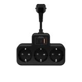 Çoklu Kablolu Priz Çoğaltıcı Priz Dönüştürücü 1USB - 2Type-C Girişli Yüksek Akım Korumalı Fiş Siyah