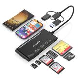 Çoklu Kart Okuyucu, SD CF XD MS Micro SD TF Kart Okuyucu, iPhone/iPad, 7'si 3 Arada Bellek Kartı Okuyucu Adaptörü Hub, iPhone/iPad/MacBook/Samsung için, Windows, Mac OS, iOS, Linux, Android için