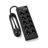 Çoklu Priz 10’lu Grup Priz Usb’li (3x Usb-A, 1x Usb-C), 3680W 16A, 2 Metre Kablo, Topraklı Uzatma Kablosu, Ev Ofis Gaming - Ahşap - Bej - Siyah