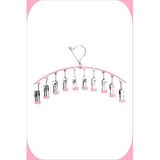 Çoklu Şal Askısı, Metal Mandallı Şal Askısı, 10 Mandallı Askı, Pembe Renk, 1 Adet