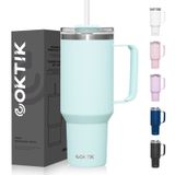 COKTIK 40oz Saplı ve Hasır Kapaklı Bardak, 2'si 1 Arada Kapak (Saman/Flip), Vakum Yalıtımlı Seyahat Kupası Sıcak ve Soğuk İçecekler için paslanmaz çelik bardak (Deniz Köpüğü)