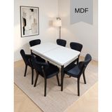 Çolak Mobilya 6 Kişilik Yemek Masa Takımı 80X130 Açılır Mdf Masa ve 6 Adet Elma Sandalye - Beyaz - Lacivert - 6 Sandalye