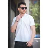 Cole Slim Fit Esnek Likralı Yarım Düğmeli Kısa Kol Hakim Yaka Erkek Gömlek - Beyaz