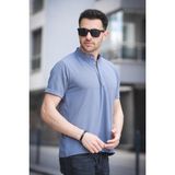 Cole Slim Fit Esnek Likralı Yarım Düğmeli Kısa Kol Hakim Yaka Erkek Gömlek - Mavi.