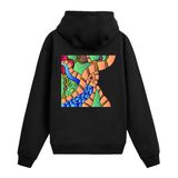 Colermi Biyomorfik Harita Sırt Baskılı Kapüşonlu Sweatshirt | Pamuk kumaş, rahat kesim; turuncu-yeşil-mavi tonlarında topografik biyomorfik desenle sanatsal bir tasarım