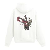 Colermi Düşüş Kanatlı Figür Sırt Baskılı Kapüşonlu Sweatshirt | Pamuk kumaş, rahat kesim, düşen kanatlı figür ve sürreal detaylarla karanlık bir tasarım