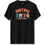 Colermi Echo Vintage Tişört 1974 Tarihli Doğum Günü Hediyesi Bisiklet Yaka Vintage Tshirt - Siyah