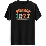 Colermi Echo Vintage Tişört 1977 Tarihli Doğum Günü Hediyesi Bisiklet Yaka Vintage Tshirt - Siyah - XL