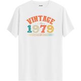 Colermi Echo Vintage Tişört 1979 Tarihli Doğum Günü Hediyesi Bisiklet Yaka Vintage Tshirt - Beyaz