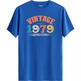 Colermi Echo Vintage Tişört 1979 Tarihli Doğum Günü Hediyesi Bisiklet Yaka Vintage Tshirt - Mavi