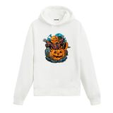 Colermi Gece Yarısı Şakası Kapüşonlu Sweatshirt | Pamuk kumaş; rahat kesim; dev balkabağından fırlayan dikişli yüzlü karakter