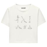 Colermi Kadın Crop Tişört - Minimal Çizim Yoga Figürlü Pamuklu Kısa Kollu Tshirt (Ekru, L-XL)