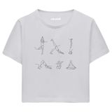 Colermi Kadın Crop Tişört - Minimal Çizim Yoga Figürlü Pamuklu Kısa Kollu Tshirt (Gri, S-M)