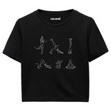 Colermi Kadın Crop Tişört - Minimal Çizim Yoga Figürlü Pamuklu Kısa Kollu Tshirt (Siyah, L-XL)