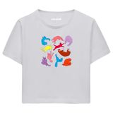 Colermi Kadın Crop Tişört - Renkli Kedili Pamuklu Kısa Kollu Crop Top (Gri, L-XL)