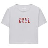 Colermi Kadın Crop Tişört - Siyah Çiçek Desenli COOL Yazılı Pamuklu Kısa Kollu Crop (Gri, S-M)