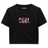 Colermi Kadın Crop Tişört - Siyah Çiçek Desenli COOL Yazılı Pamuklu Kısa Kollu Crop (Siyah, S-M)