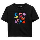 Colermi Kadın Crop Tişört - Siyah Renkli Kedili Pamuklu Kısa Kollu Crop Top (Siyah, S-M)