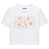 Colermi Kadın Crop Tişört - Siyah Yoga Desenli Pamuklu Kısa Kollu Yazlık TShirt (Beyaz, S-M)