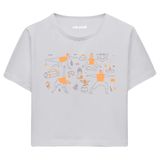 Colermi Kadın Crop Tişört - Siyah Yoga Desenli Pamuklu Kısa Kollu Yazlık TShirt (Gri, S-M)
