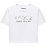 Colermi Kadın Crop Tişört - Siyah Yoga Temalı Kedili Pamuklu Tshirt (Beyaz, S-M)