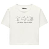 Colermi Kadın Crop Tişört - Siyah Yoga Temalı Kedili Pamuklu Tshirt (Ekru, S-M)