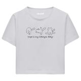 Colermi Kadın Crop Tişört - Siyah Yoga Temalı Kedili Pamuklu Tshirt (Gri, S-M)