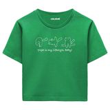 Colermi Kadın Crop Tişört - Siyah Yoga Temalı Kedili Pamuklu Tshirt (Yeşil, S-M)