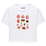 Colermi Kadın Crop Tişört - Tatlı Temalı Tasarıma Sahip Kadın Crop Top (Beyaz, L-XL)