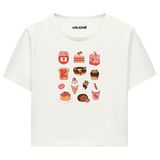 Colermi Kadın Crop Tişört - Tatlı Temalı Tasarıma Sahip Kadın Crop Top (Ekru, S-M)