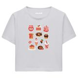 Colermi Kadın Crop Tişört - Tatlı Temalı Tasarıma Sahip Kadın Crop Top (Gri, L-XL)
