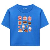 Colermi Kadın Crop Tişört - Tatlı Temalı Tasarıma Sahip Kadın Crop Top (Mavi, S-M)