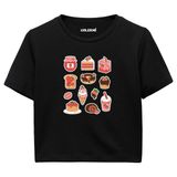 Colermi Kadın Crop Tişört - Tatlı Temalı Tasarıma Sahip Kadın Crop Top (Siyah, S-M)