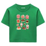 Colermi Kadın Crop Tişört - Tatlı Temalı Tasarıma Sahip Kadın Crop Top (Yeşil, S-M)