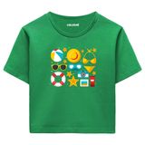 Colermi Kadın Crop Tişört - Yaz Temalı Eğlenceli Tasarım Pamuklu Kısa Kollu Crop Top (Yeşil, S-M)