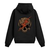 Colermi Kahverengi Yıldırım Kurukafa Sırt Baskılı Kapüşonlu Sweatshirt | Pamuk kumaş, rahat kesim; kahverengi tonlarda yıldırımla çatlamış kurukafa desenle iddialı bir tasarım