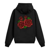 Colermi Kırmızı Gül Buketi Sırt Baskılı Kapüşonlu Sweatshirt | Pamuk kumaş, rahat kesim; klasik dövme tarzında kırmızı gül buketiyle zarif bir tasarım
