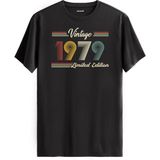 Colermi Klasik Vintage Tişört 1979 Tarihli Doğum Günü Hediyesi Bisiklet Yaka Vintage Tshirt - Antrasit - 2XL