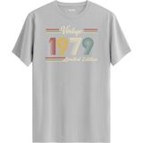 Colermi Klasik Vintage Tişört 1979 Tarihli Doğum Günü Hediyesi Bisiklet Yaka Vintage Tshirt - Gri