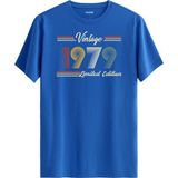 Colermi Klasik Vintage Tişört 1979 Tarihli Doğum Günü Hediyesi Bisiklet Yaka Vintage Tshirt - Mavi