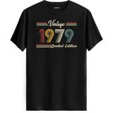 Colermi Klasik Vintage Tişört 1979 Tarihli Doğum Günü Hediyesi Bisiklet Yaka Vintage Tshirt - Siyah