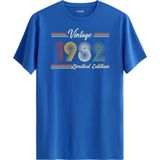 Colermi Klasik Vintage Tişört 1982 Tarihli Doğum Günü Hediyesi Bisiklet Yaka Vintage Tshirt - Mavi
