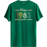 Colermi Klasik Vintage Tişört 1983 Tarihli Doğum Günü Hediyesi Bisiklet Yaka Vintage Tshirt - Yeşil