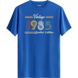 Colermi Klasik Vintage Tişört 1985 Tarihli Doğum Günü Hediyesi Bisiklet Yaka Vintage Tshirt - Mavi - XL